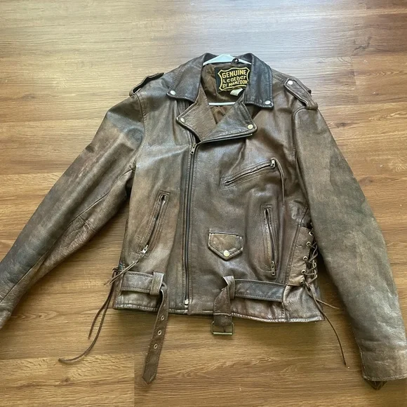 Men’s brown leather biker jacket